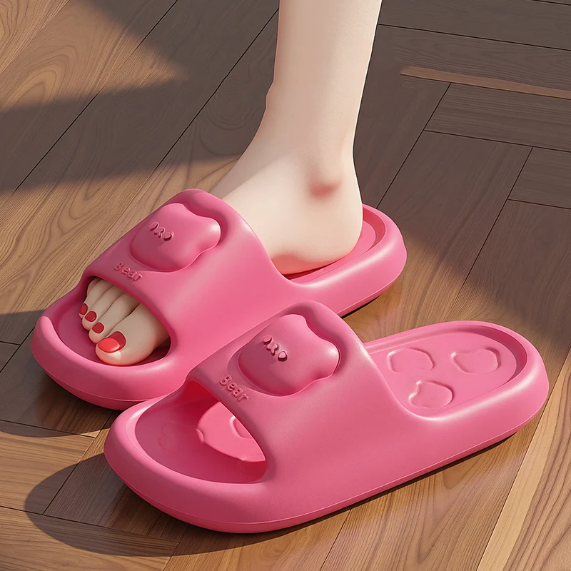 

Мягкие домашние тапочки с толстой подошвой в виде милого медведя для женщин, весна-лето 2026, нескользящие тапочки для ванной, мультяшные тапочки для родителей и детей, шлепанцы