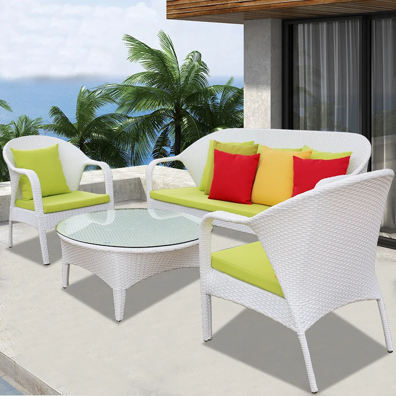 

Combination Outdoor Garden Sofas Hotel Living Room Waterproof Coffee Table Garden Simple Pe Rattan Furniture Sofá Jardín MHHYSF