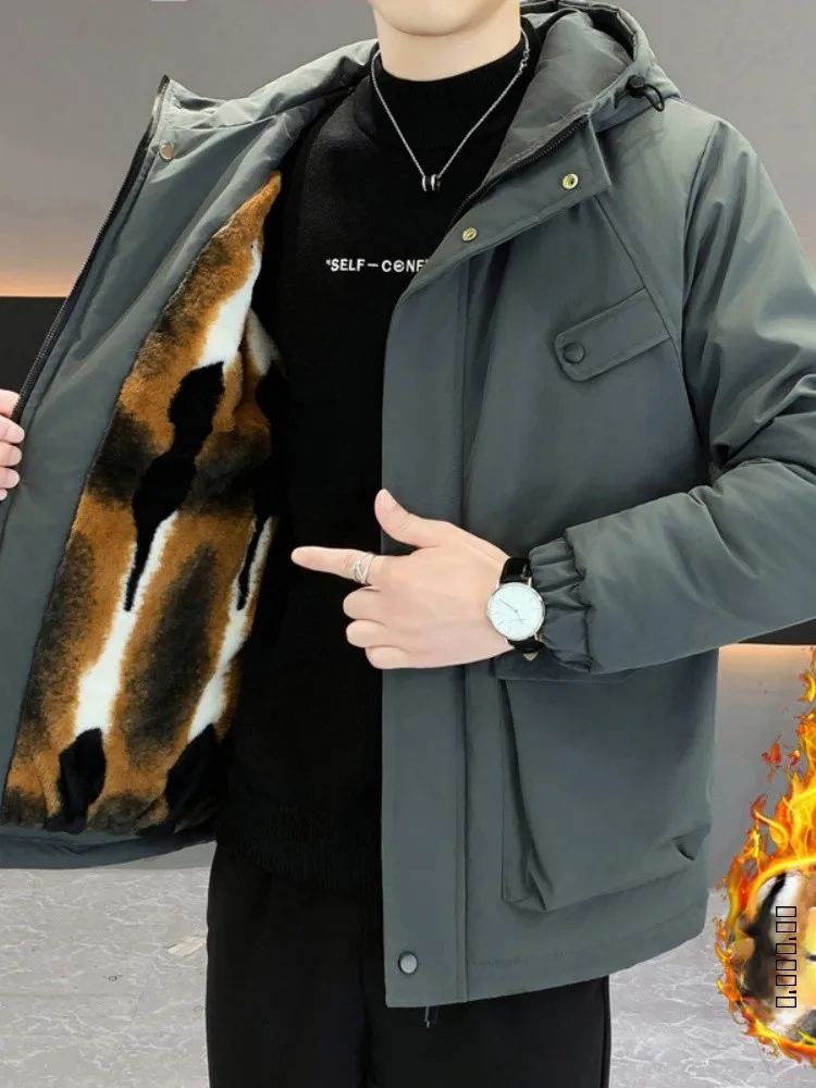 

Мужская зимняя утепленная куртка-парка с флисовой подкладкой, длинное пальто с капюшоном, теплая, приталенная, в городском стиле, из полиэфирного волокна
