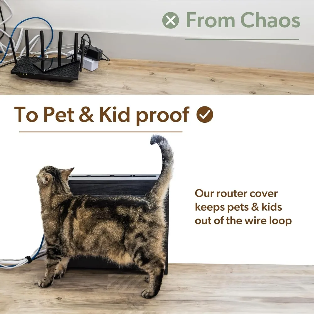 صندوق تخزين راوتر واي فاي خشبي ريفي مع حامل على الحائط وإدارة الكابلات لإخفاء المودم المزخرف