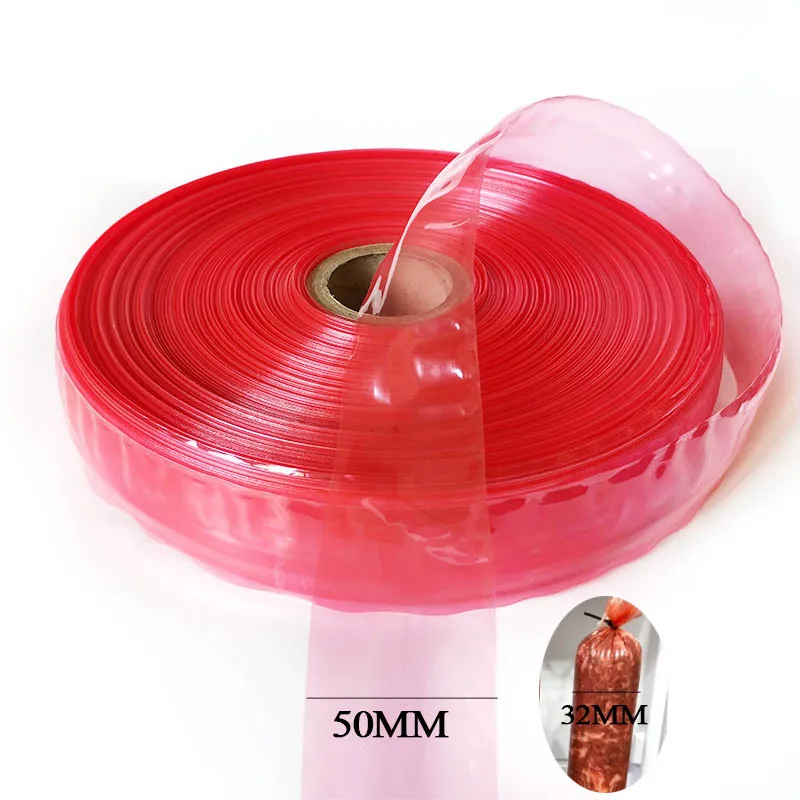 5CMX5/10Meters Casings for Sausage Shell Food Grade Hot Dog Plastic Inedible Casing Wide Tranparent Red Color Ham Kitchen Tools