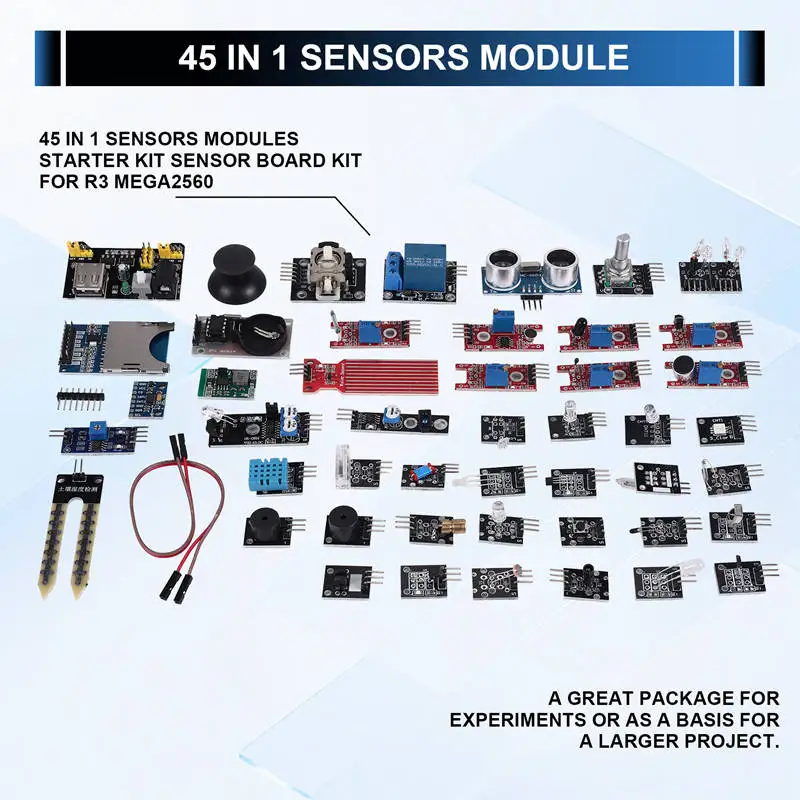 Modul Sensor Starter Kit, papan Kit Sensor 45 In 1 untuk Arduino UNO R3 MEGA2560