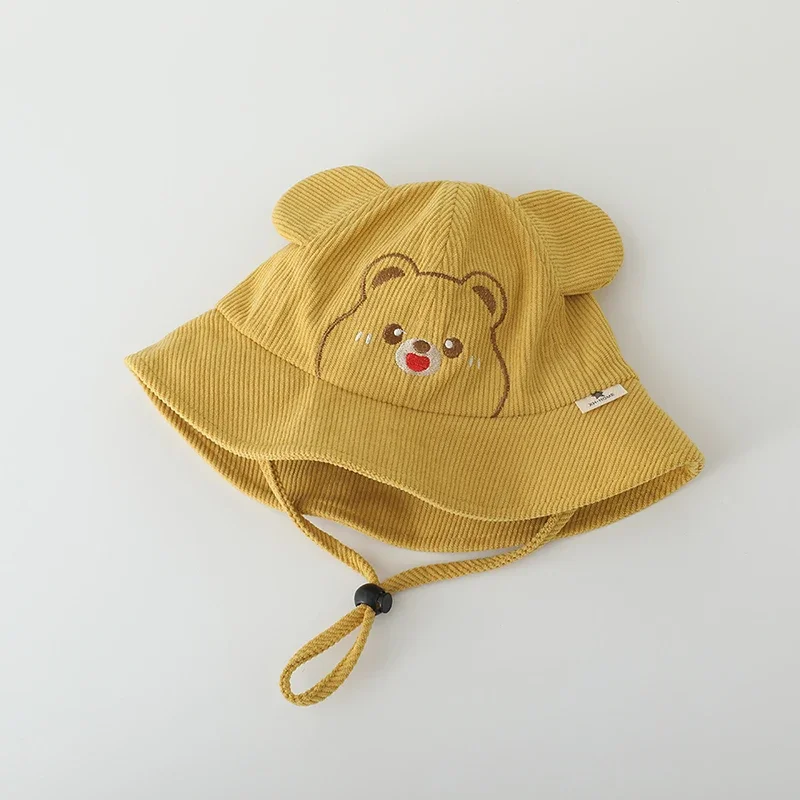 سروال قصير الطفل دلو القبعات لطيف الدب التطريز قبعة الخريف الفتيات الفتيان قبعة صياد مع حبل يندبروف قابل للتعديل 2-5Y #6
