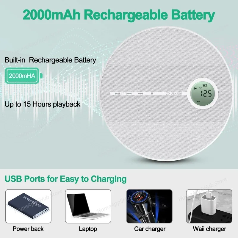 Portable Walkman CD Player Bluetooth Rechargeable Discman With Speakers Cd Player With USB Bluetooth Transmitting