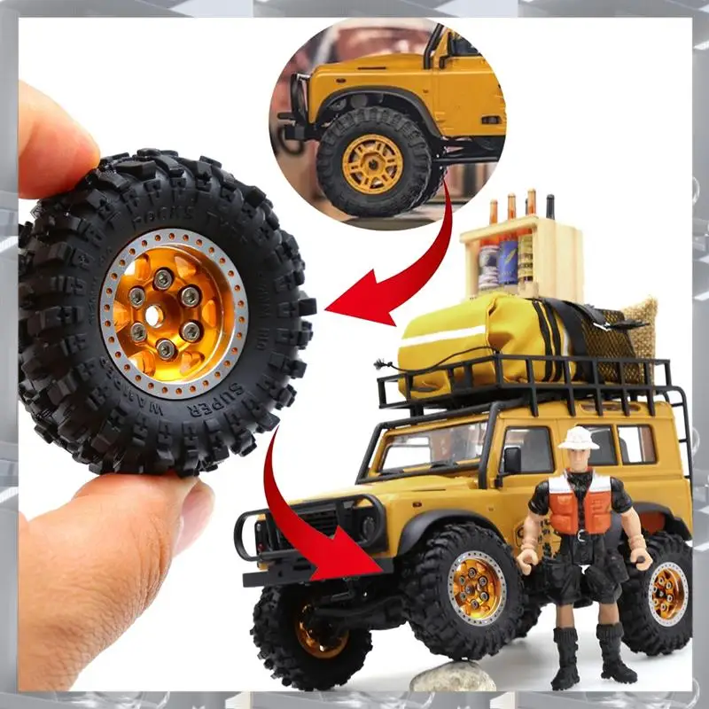A84F-4 個 51 ミリメートル金属ビードロックホイールリムゴムタイヤセット FCX24M ラクダカップ 1/24 RC クローラー車のアップグレードパーツアクセサリー