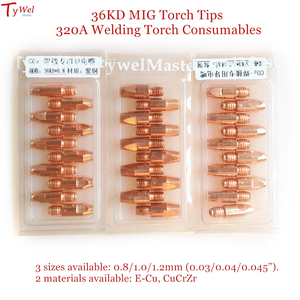 36KD MIG Torch Tips 320A Welding Torch Consumables CuCrZr ECu 0.8/1.0/1.2mm EU Style MIG Welding Tip