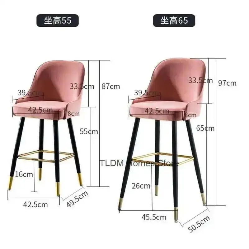 모던 체어 럭셔리 라이트 바 가구 벨벳 미니멀리스트 블랙/골드 하이 풋 백레스트 바 체어 노르딕 키친 홈 바 스툴