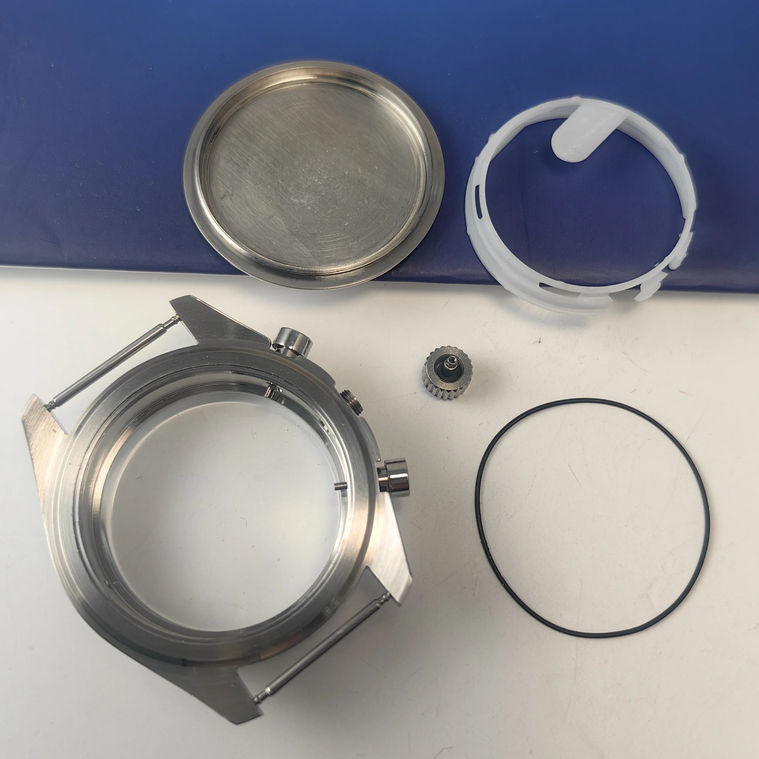 40 مللي متر ساعة رجالي حافظة من الفولاذ المقاوم للصدأ كلمة بيضاء الألومنيوم الحافة القمر الغطاء الخلفي صالح VK63 ساعة يد تعمل بالحركة اكسسوارات الجمعية #5