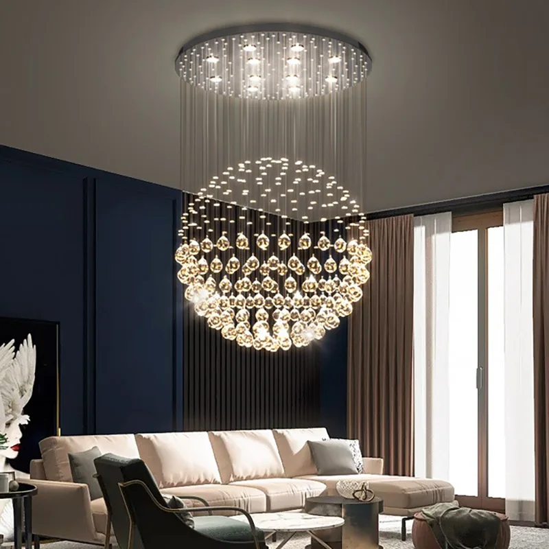 

Modern Crystal Loft Long Ceiling Chandeliers Luxury Hanging Pendant For Staircase Foyer Home Decor Living Room Lighting Lamp