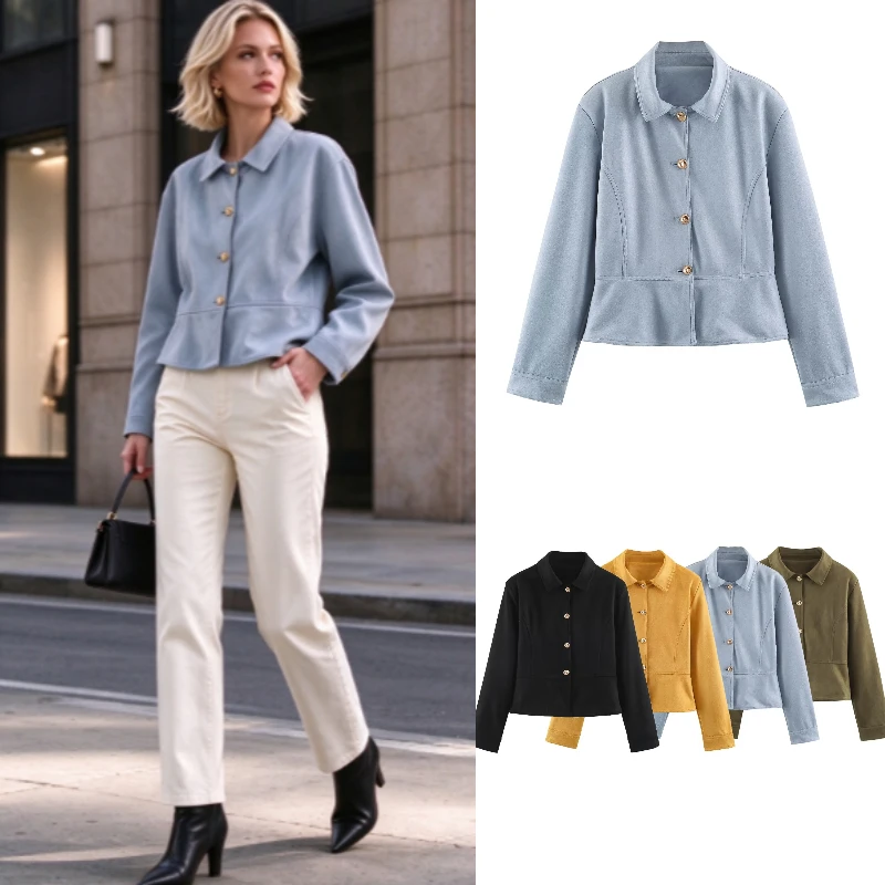 Women's Faux Suede Jacket With Shoulder Pads New 2026 Autumn Lapel Collar Women's Winter Jacket Chic Female Coats
