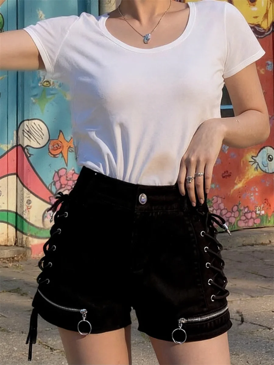 Pantaloncini Donna Vita alta Gonna corta Increspato Estetica Kawaii Cottagecore A-Line Girlish Fairycore Dolce Estate Preppy Chic Trend