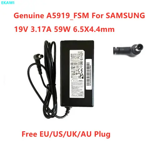 Genuine A5919_FSM 19V 3.17A 59W 6.5X4.4mm A5919-FSM AC Adapter For SAMSUNG Monitor Power Supply Charger
