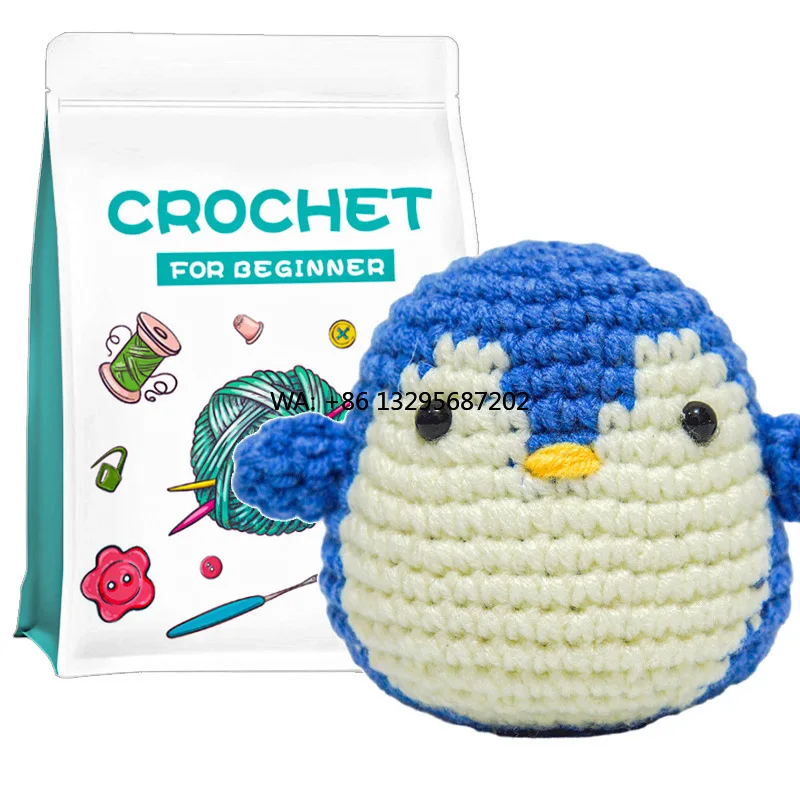 

Crochet Kit Creative Cartoon Animal Series Frog Penguin Owl Combination Handmade DIY Fabric Decorations Material Package