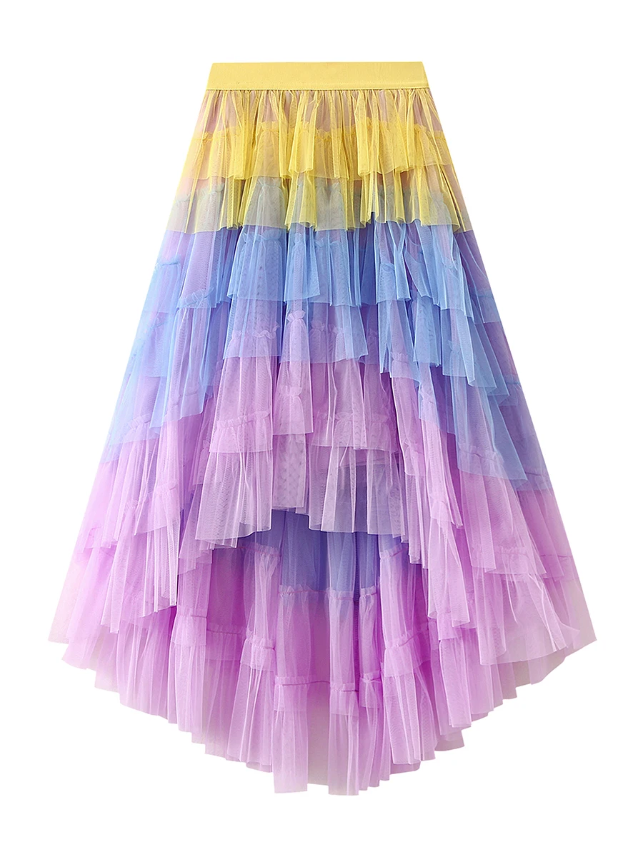 Women s Pleated Maxi Skirt Gradient Ombre High Waist A-Line Long Skirt