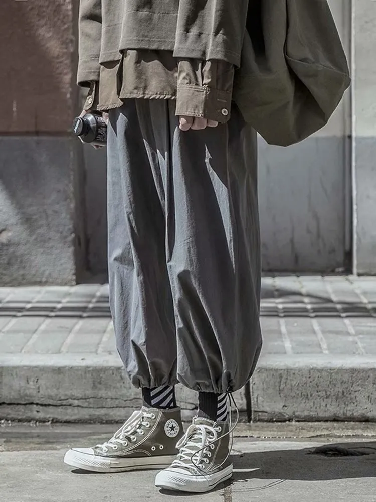 Ankle-tied Pants Men Drawstring Cuff Bloomers Korean Fashion Harem Pants Male Loose Joggers Handsome Youth Y2K S-5XL Streetwear