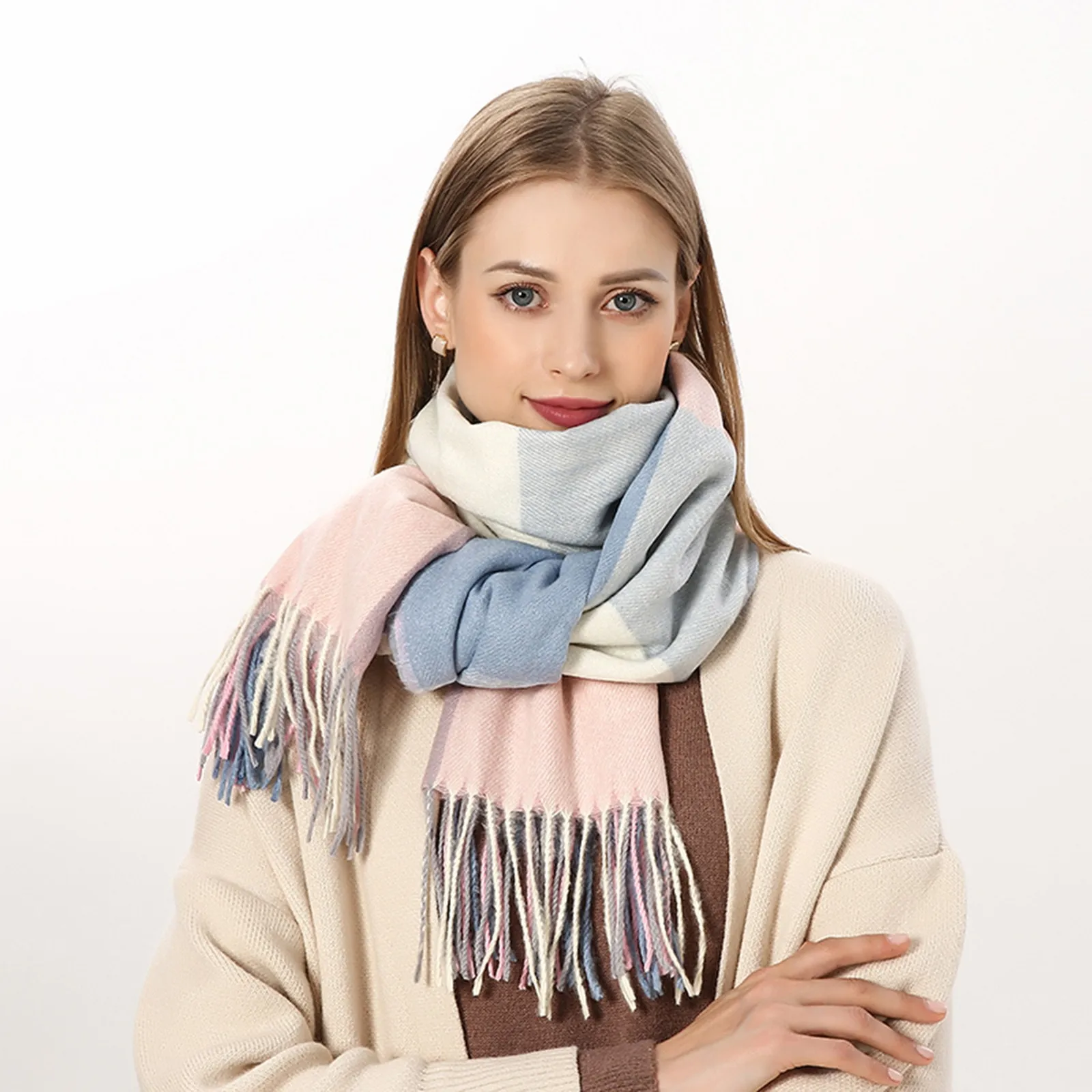 Women Thick Warm Winter Scarf Design Print Women Cashmere Pashmina Shawl Lady Wrap Tassel Scarves Knitted Men Foulard Blanket