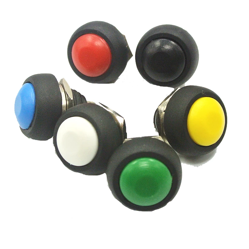 100Pcs PBS-33B Copper Mini Switch  Black/Red/Yellow/Green/White/Blue 2Pin 12mm  Waterproof Momentary Push Button Switch