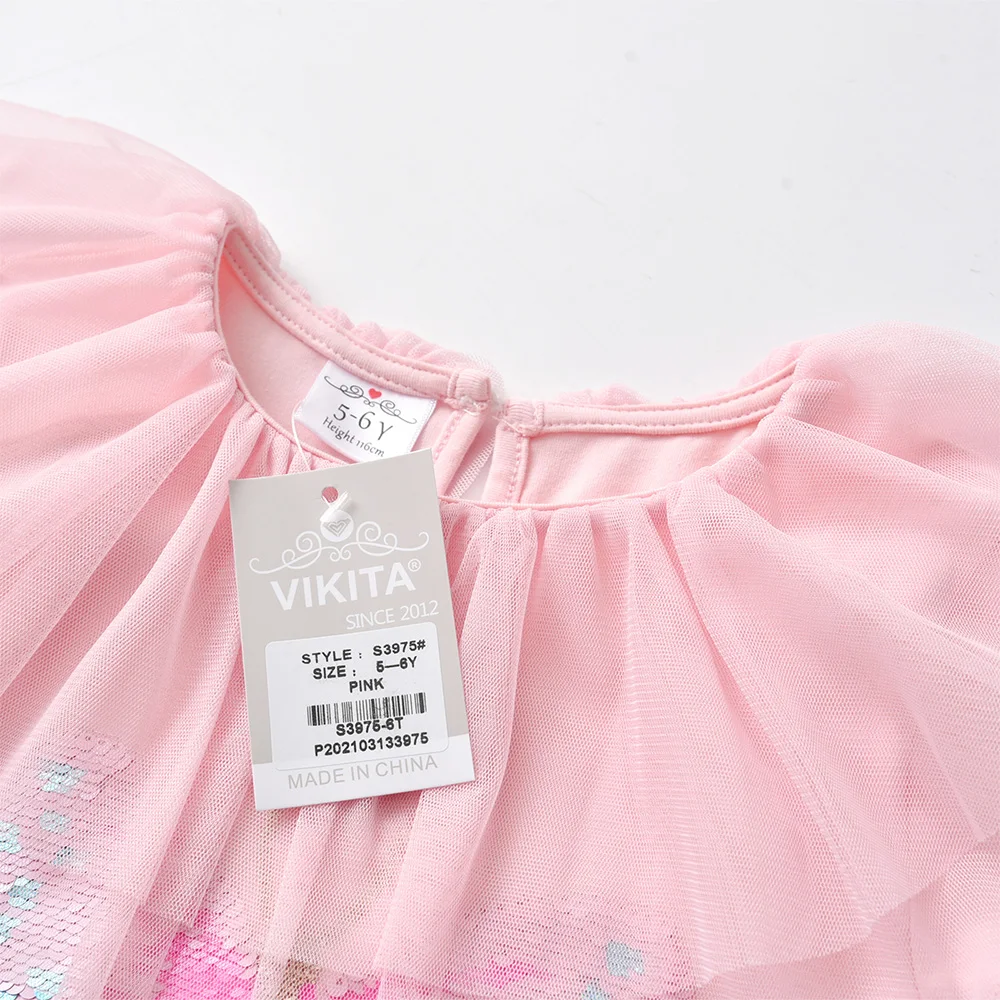 VIKITA Girls Pink T Shirts Kids Short Sleeve Summer Cotton Casual Tops and Tees Girl Butterfly Sequins Appliqued Kids Tops Wear