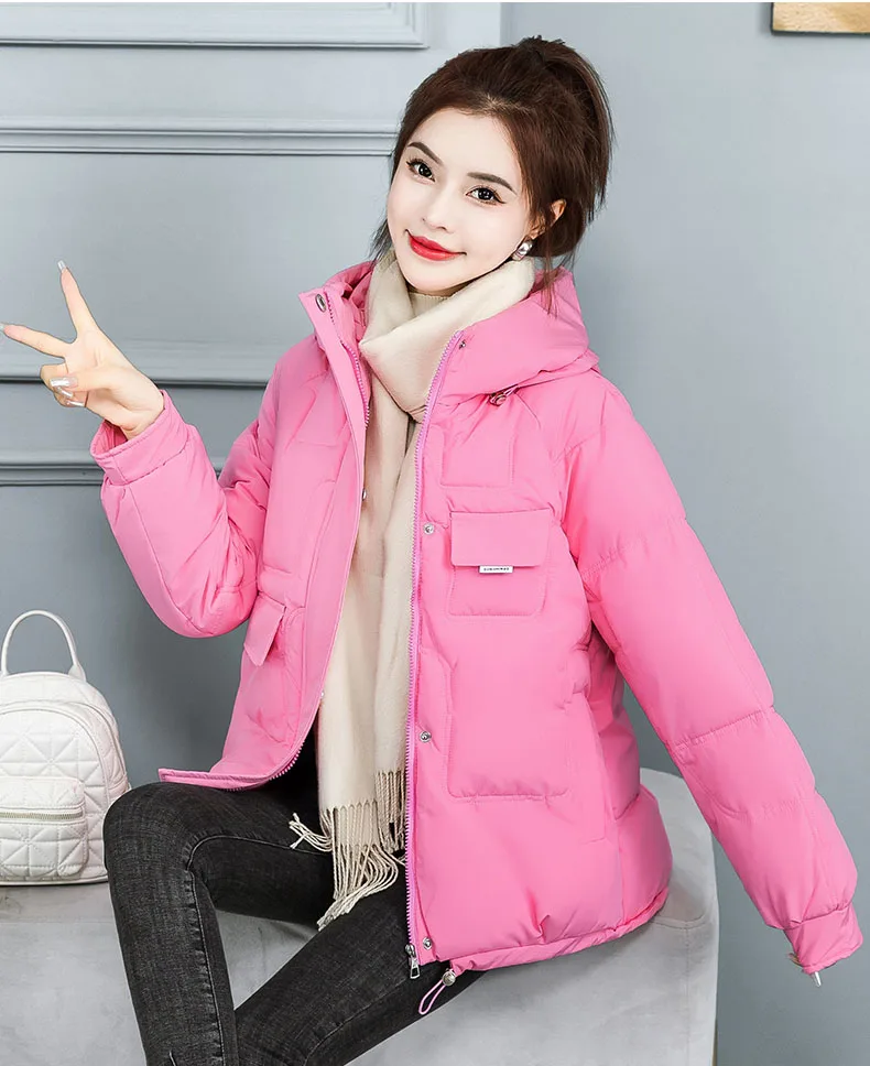 

2023 New Girl's Cotton Clothing Winter Warm Thick Bread Coat Female Cotton-padded Jacket Short Hooded Wadded Coat Women's