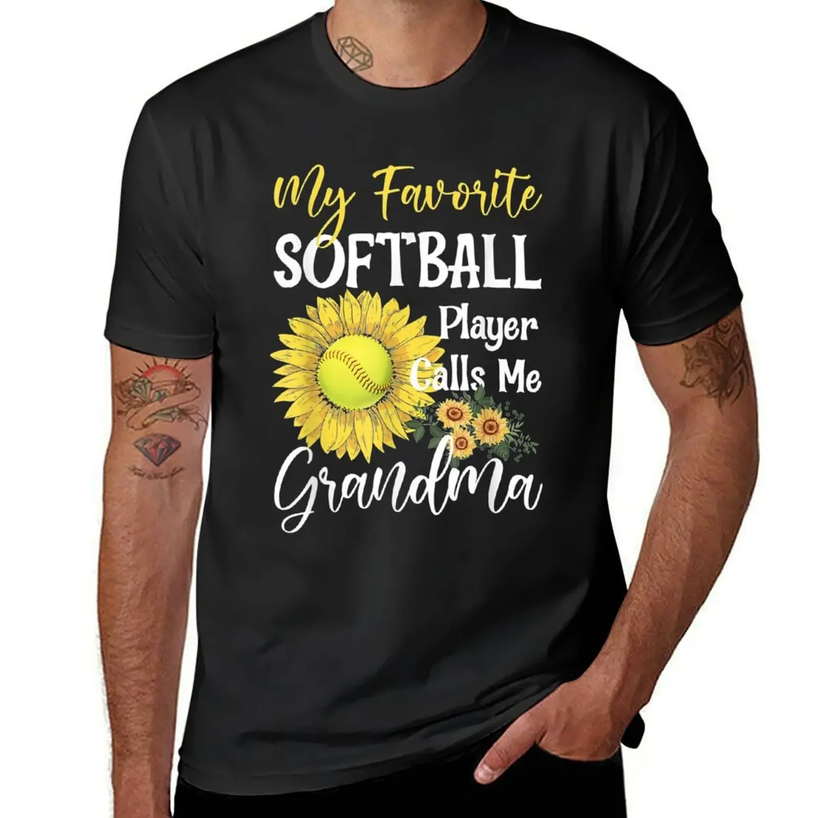 My Favorite Softball Player Calls Me Grandma Sunflower T-Shirt animal prinfor boys graphic t shirt vintage mens fashion