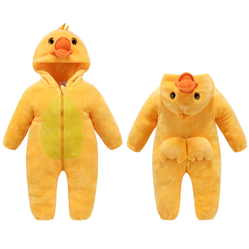 Umorden Baby Yellow Duck Costume Cosplay Kigurumi Cartoon Animal Rompers Infant Toddler Jumpsuit Flannel Halloween Fancy Dress
