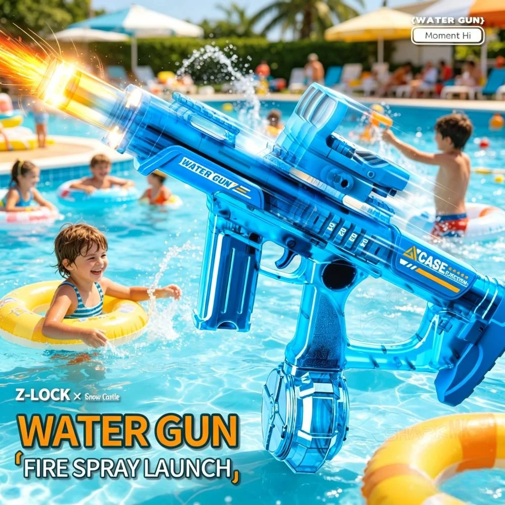 New  Electric Water Gun Features Flashing Interlocking Cool Lights and A Large Capacity Fully Automatic Multi Shot Toy