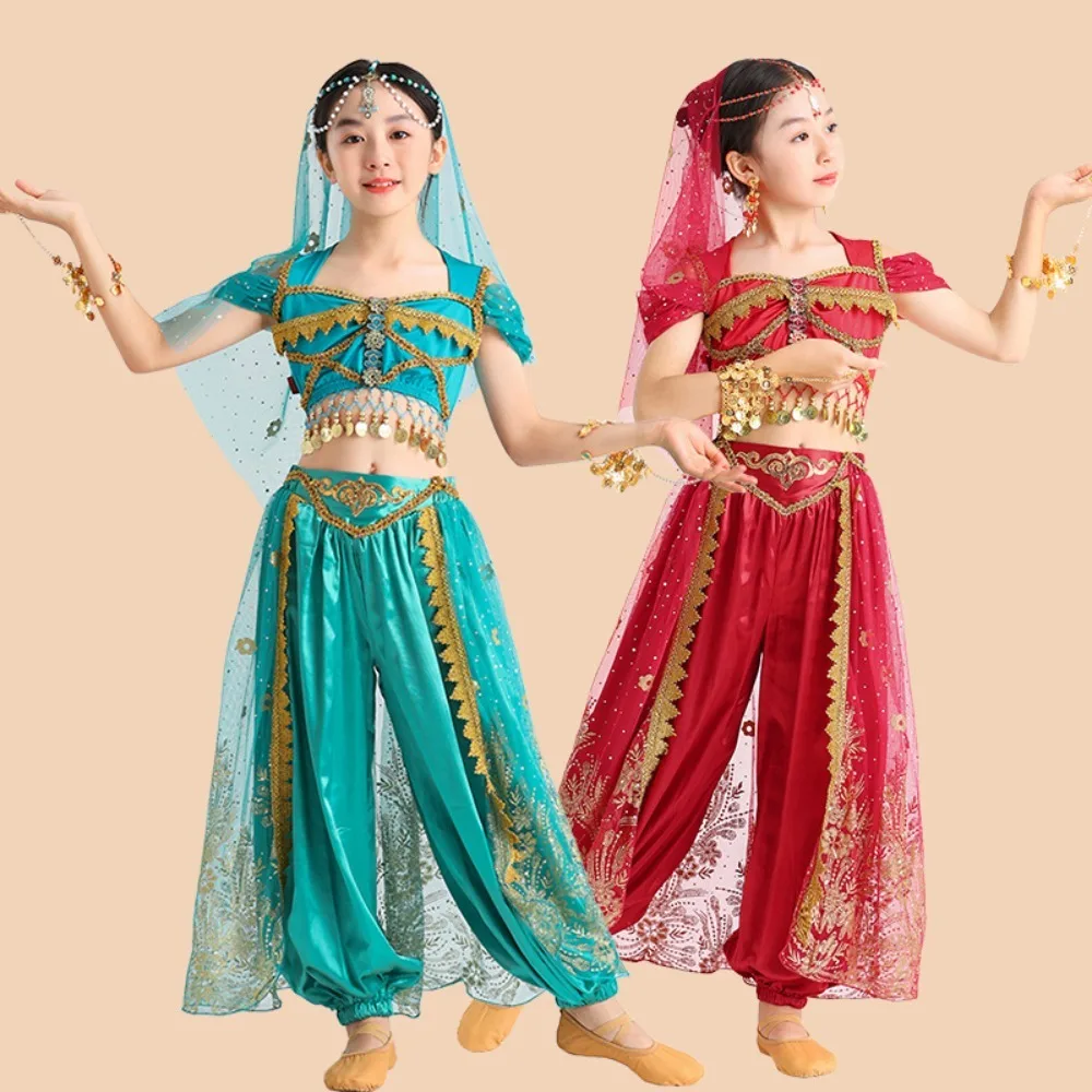 Halloween Indian Dance Costumes for Girls New Fashionable Toddlers Folk Dance Performance Costumes Jasmine Princess Skirt