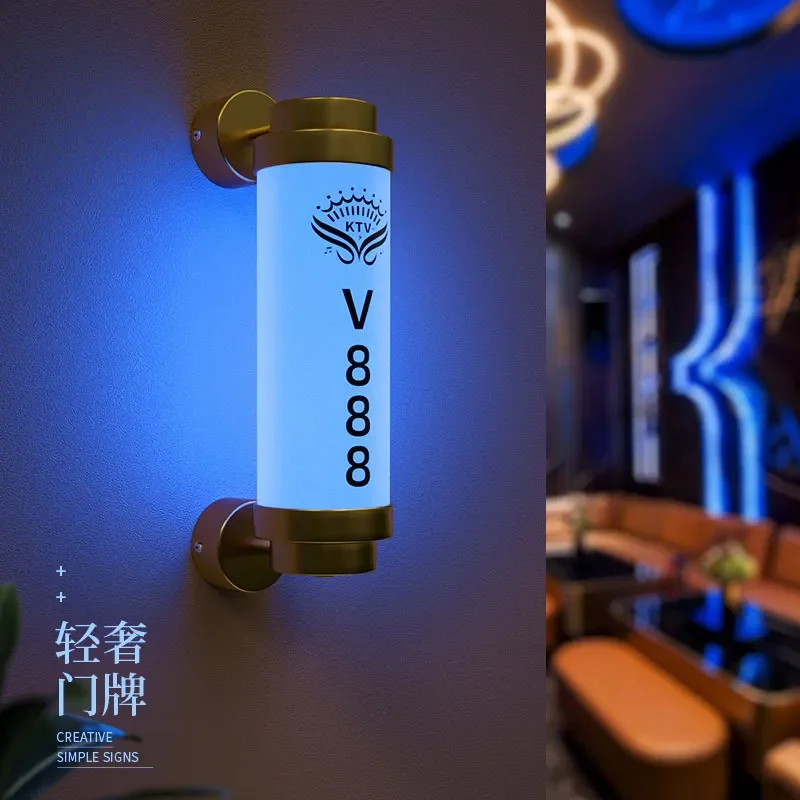 Luxury KTV Room Number Plate LED Luminous Sign for Bar Nightclub E-sports Hotel Internet Cafe Modern Black Acrylic Door Tag