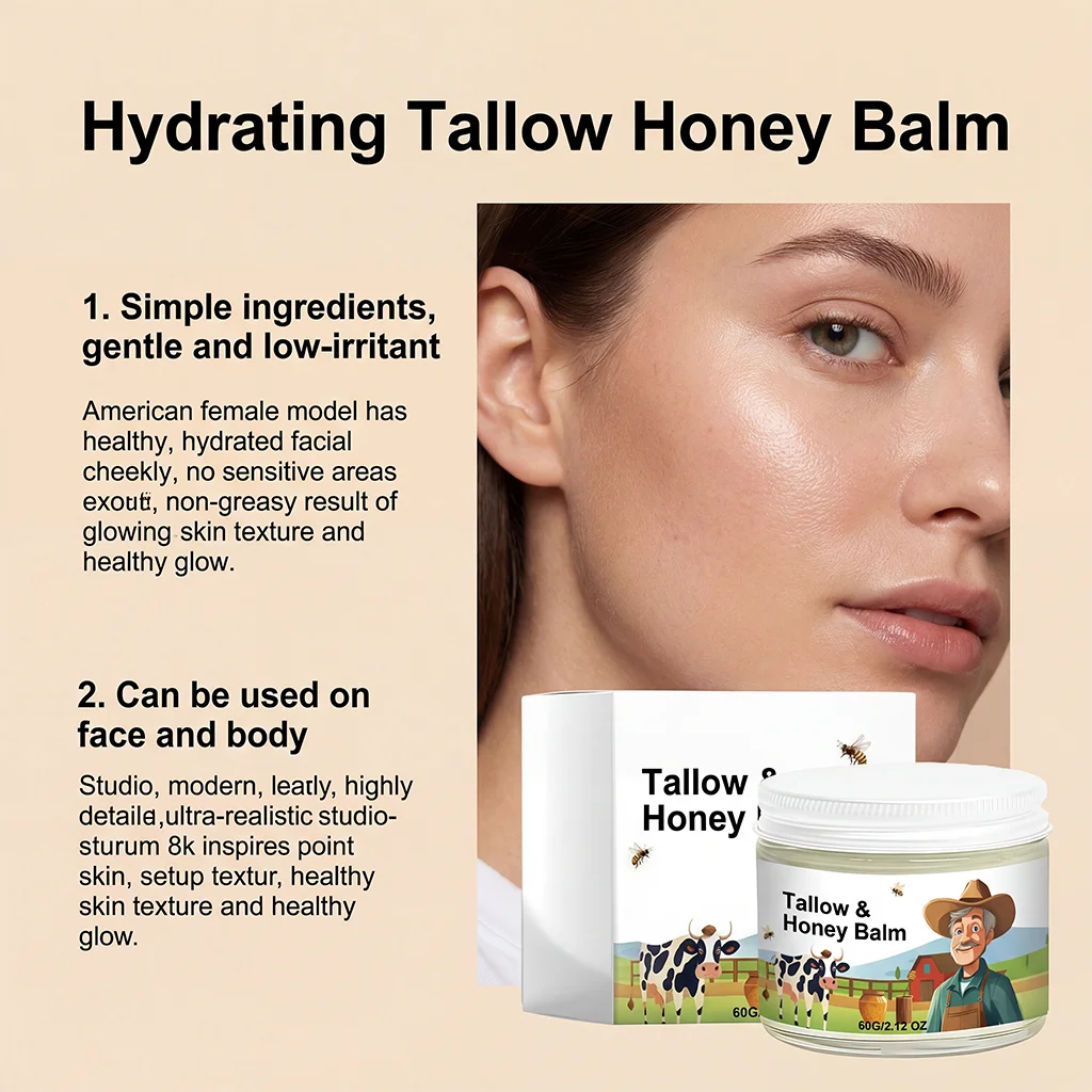 Hydrating Tallow & Honey Balm Skin Nourishing Smoothing Delicate Moisturizer to Improve Texture for Soft Firm Skin Daily Skincar