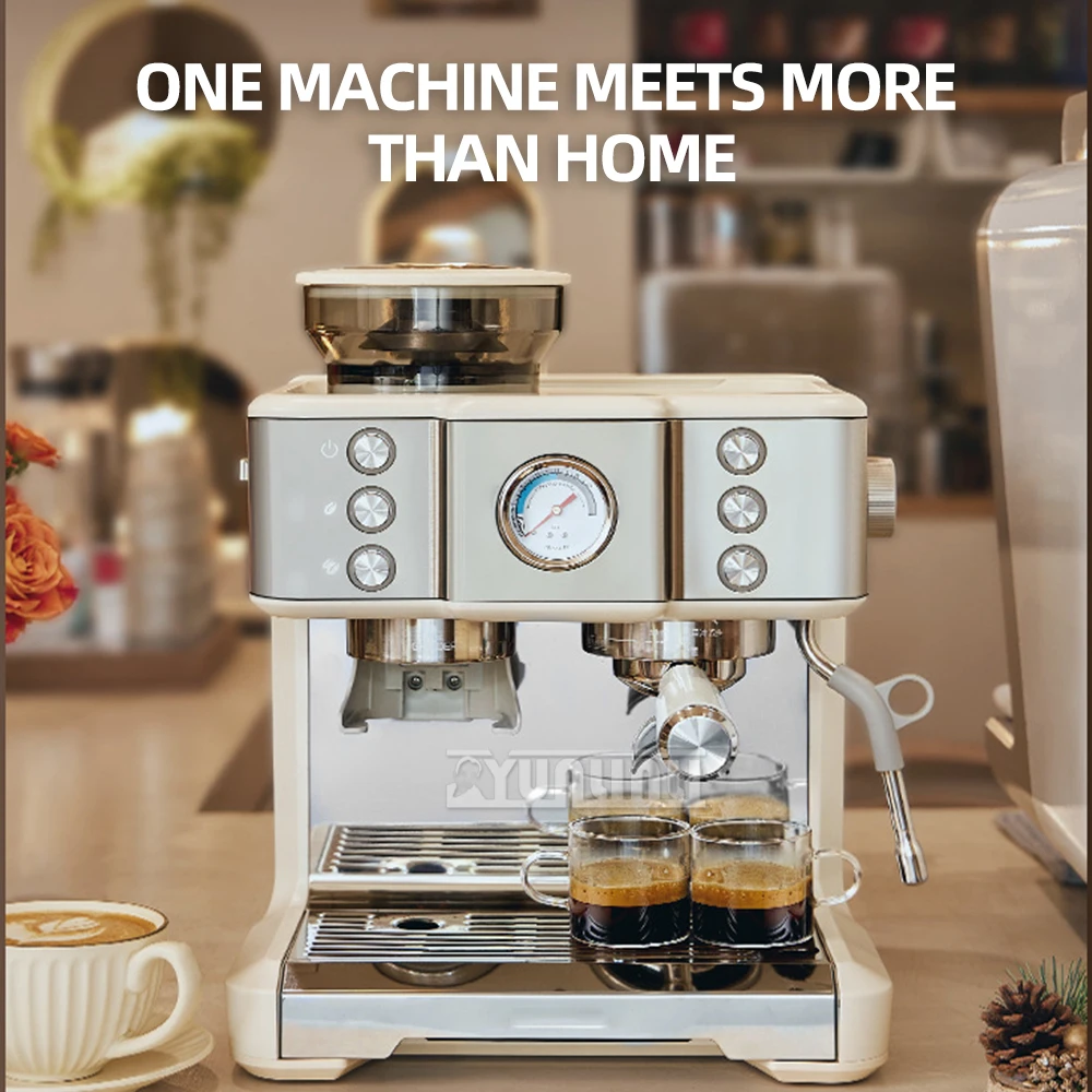 Electric Espresso Italian Coffee Maker Machine Double Boiler Heater with Coffee Grinding Beans