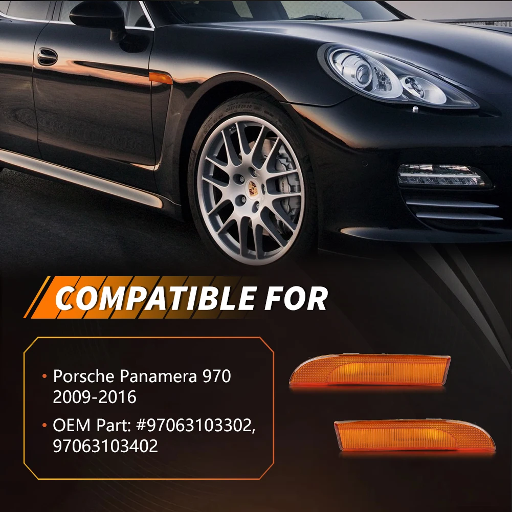 2Pcs Front Corner Light Fender Light Side Marker Light Reflector Light Turn Signal Light Turn Warning Light Cover For 2009 2010 2011 2012 2013 2014 2015 2016 Porsche Panamera 970 Chassis G1 (Before Facelift) No Bulb/Socket Included