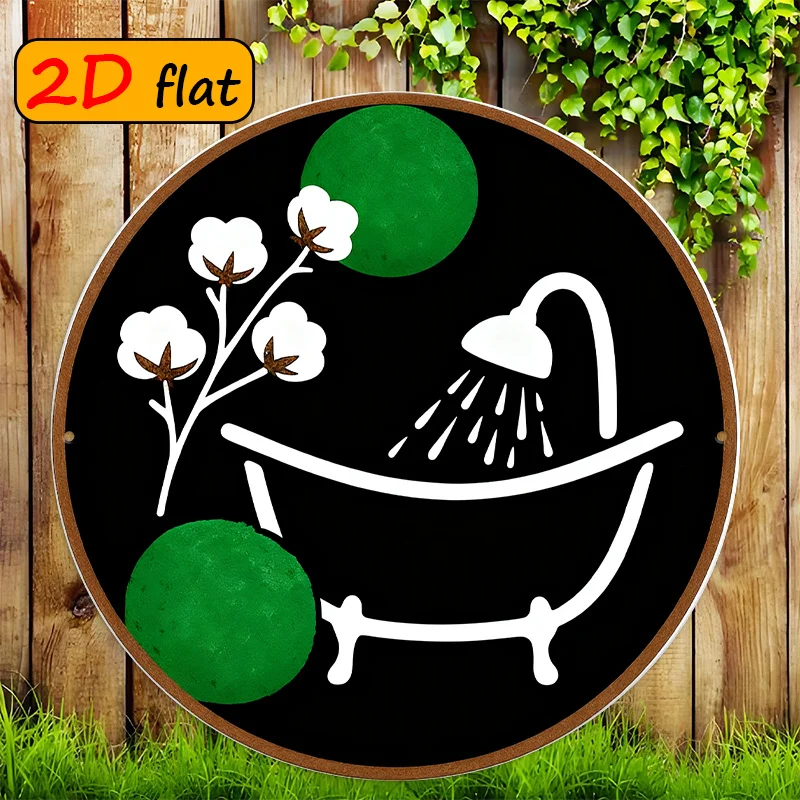 1pc Round Aluminum Sign with a Bud Shower Bathtub and Green Ball Pattern Outdoor Plaque Perfect for Kitchens Studies Etc.
