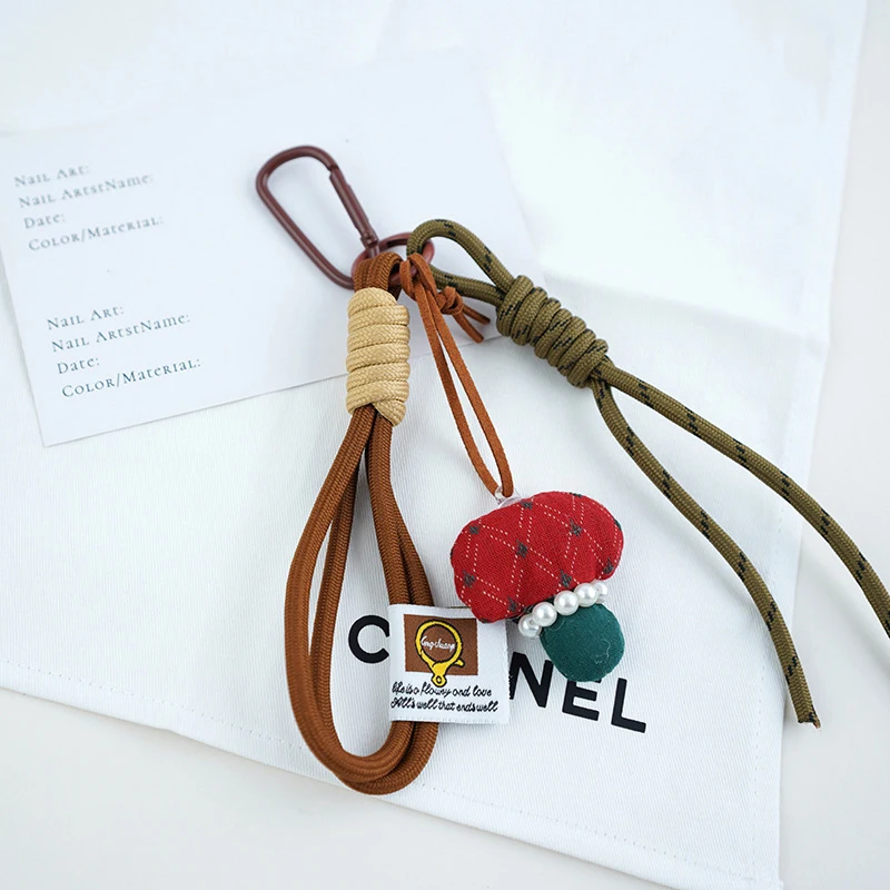 Lucky Star Three-Dimensional Leather Keychain Mushroom Bag Pendant 3D Creative Cartoon Keyring Anti-Lost Mobile Phone Lanyard