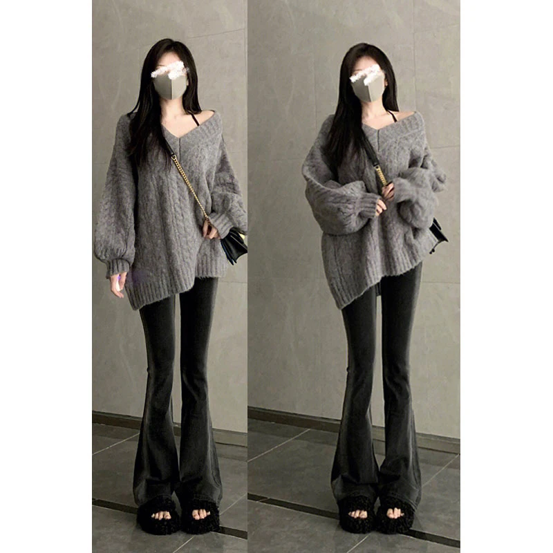 جينز نسائي مدبب عالي الخصر بوت جينز نسائي خريفي جديد مقاس كبير سروال تنحيف بطول الأرض عالي الشارع Sle