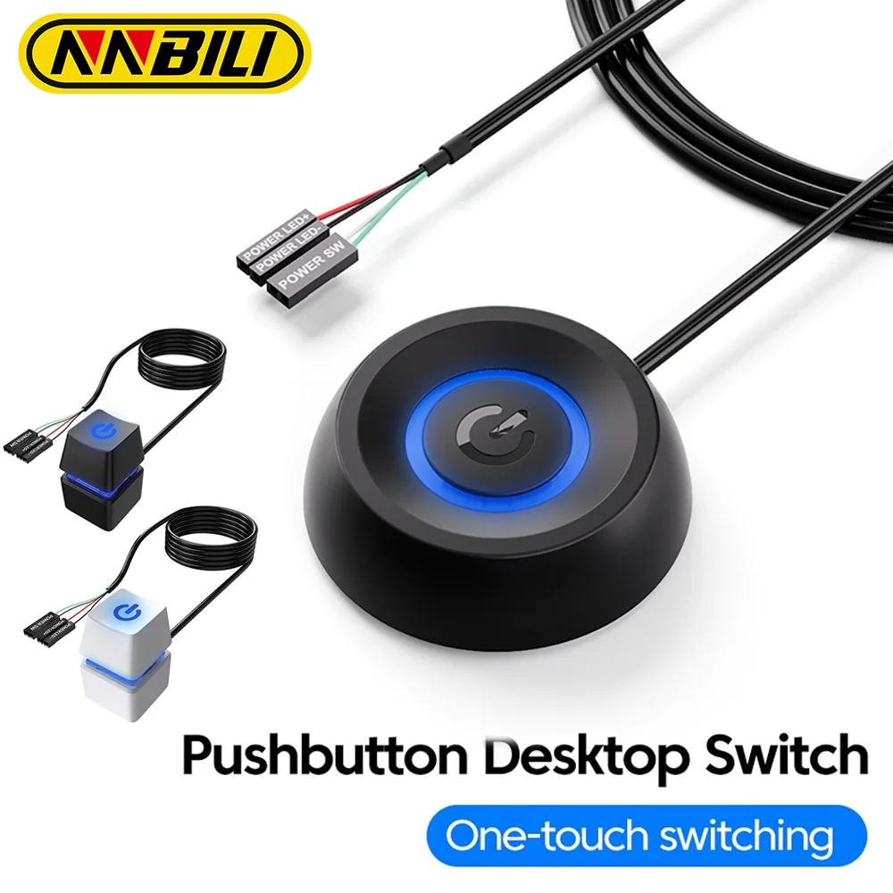 NNBILI Computer Desktop Switch LED Lights PC Motherboard External Start Power On/Off Button Extension Cable For Home Office Cord