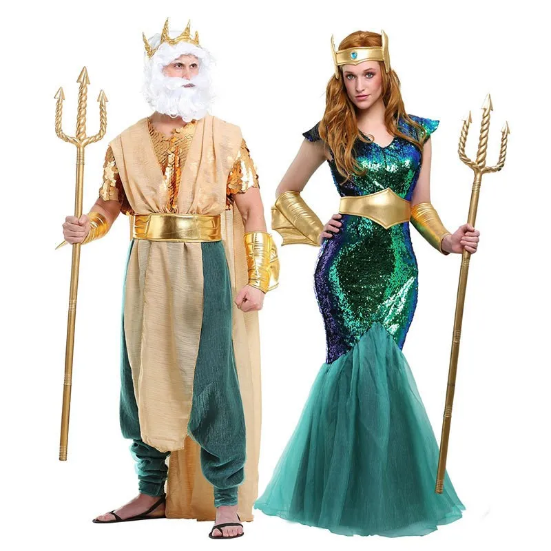 Disfraz de Halloween para Pareja Adulta, Disfraz de Sirena, Disfraz de Reina Faraona Antigua, Disfraz de Actuación, Traje Étnico Tradicional para Mujer