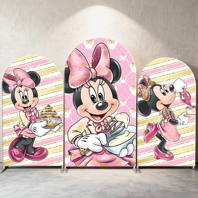 

Disney Minnie Arch Backdrop Cover for Kids’ Birthday Party Baby Girl Shower Pink Photograph Background Event Decorations