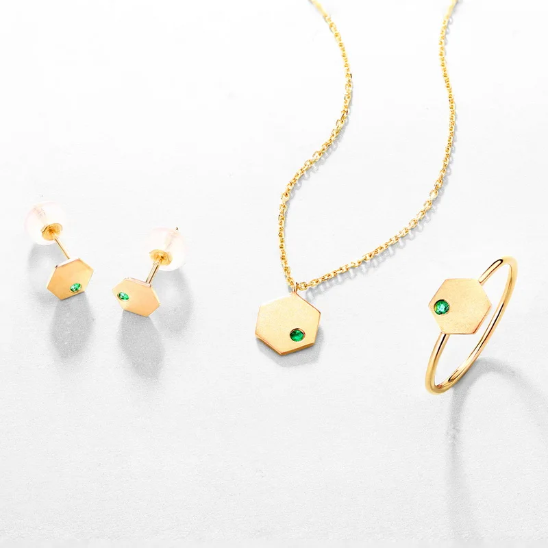 الحد الأدنى هندسية جوهرة المجوهرات مسدس الزمرد الصلبة 14K الذهب وأقراط #5