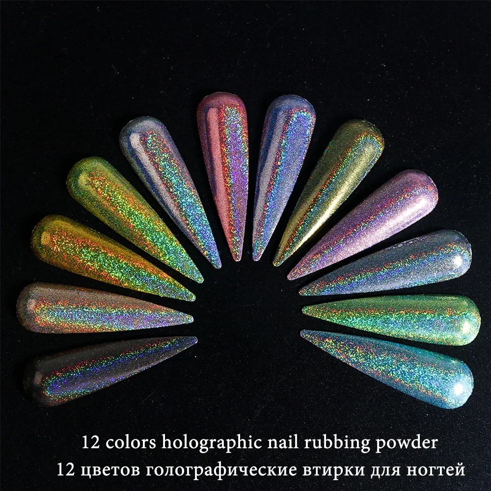 Zestaw pudrów holograficznych Holo Silver Rub Dust Black Pink Chrome Nail Glitter Powder Laser Pigment do paznokci DIY Manicure CHI--1