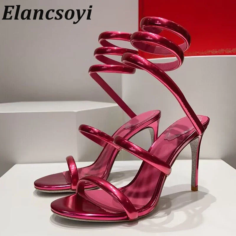 

Solid Color Real Leather Elastic Band Gladiator Sandals Women Open Toe Thin Heel Fashion Sandalias Summer Sexy Party Dress Shoes