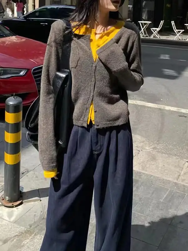 

Женский вязаный топ больших размеров с длинным рукавом, корректирующий фигуру, в корейском стиле, весенняя новинка, модный, для повседневной носки