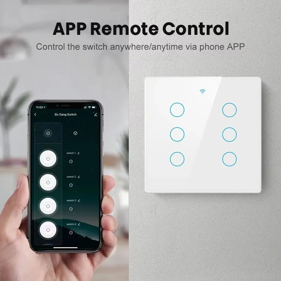 Brazil 4x4 Tuya WiFi Smart Switch RF433Mhz Touch Panel 4/6 Gang Timing Light Switch APP Control Voice With Alexa Google Home