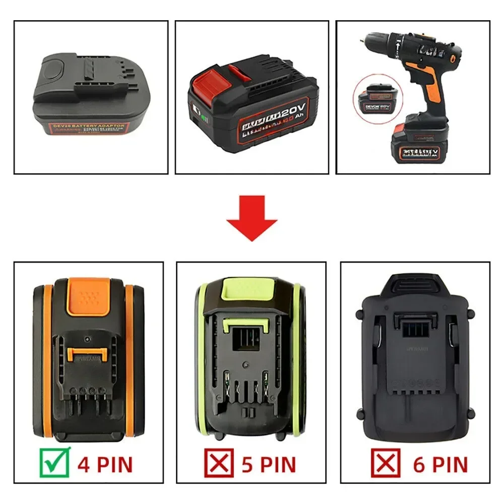 Battery Adapter Converter for Devon 20V Lithium Battery Convert To for Worx 4Pin Orange 18v Li-ion Electric Power Tool Drill use