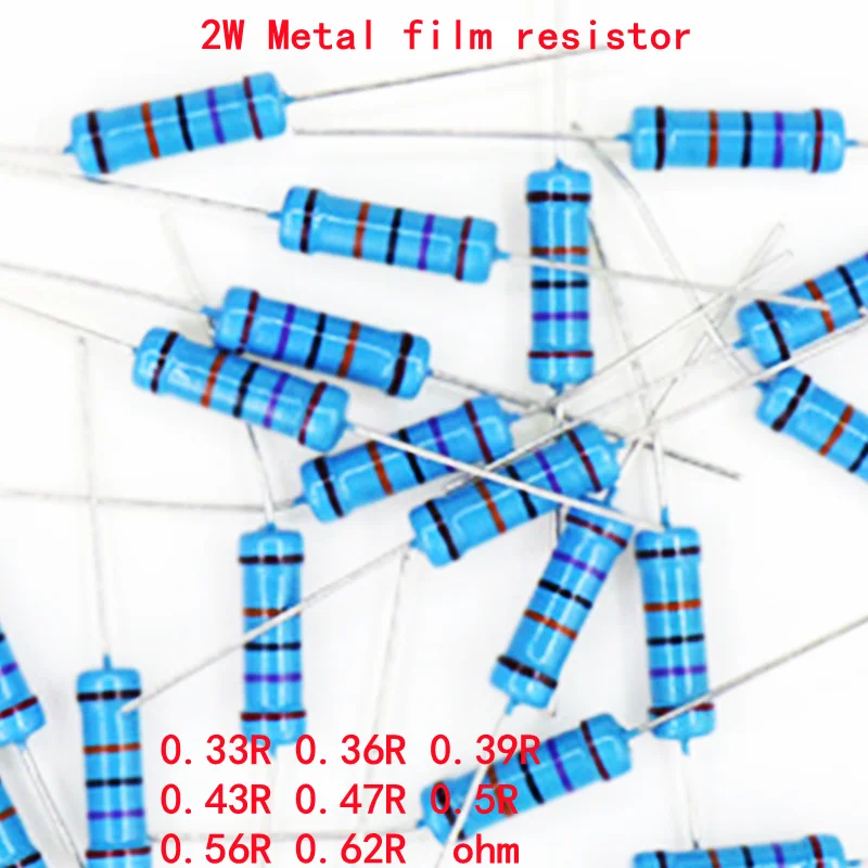 

20piece 2W Metal Film Resistor 1% 0.33R 0.36R 0.39R 0.43R 0.47R 0.5R 0.56R 0.62R Ohm Accurate High Good Quality Ohms DIP 0.33