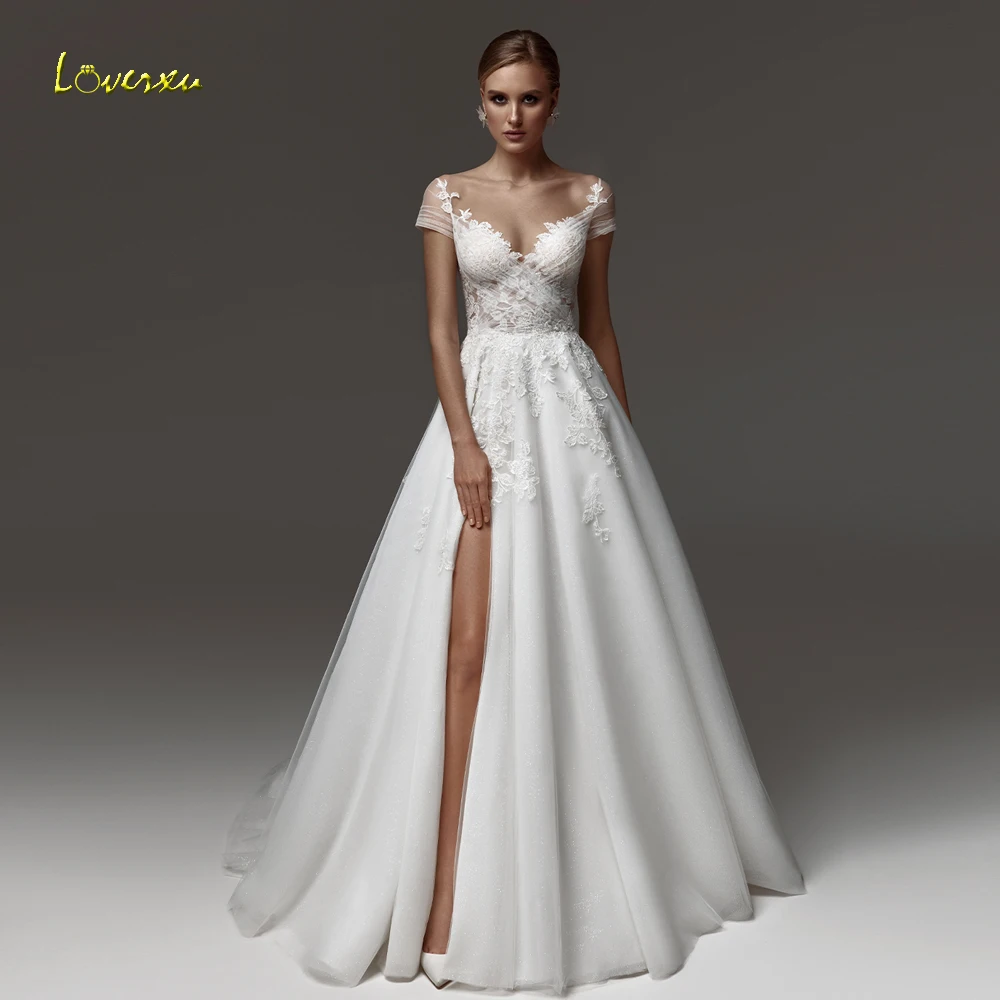 

Loverxu A-Line Elegant Wedding Dresses 2024 Sweetheart Cap Sleeve Vestido De Novia Appliques Split Delicate Robe De Mariee