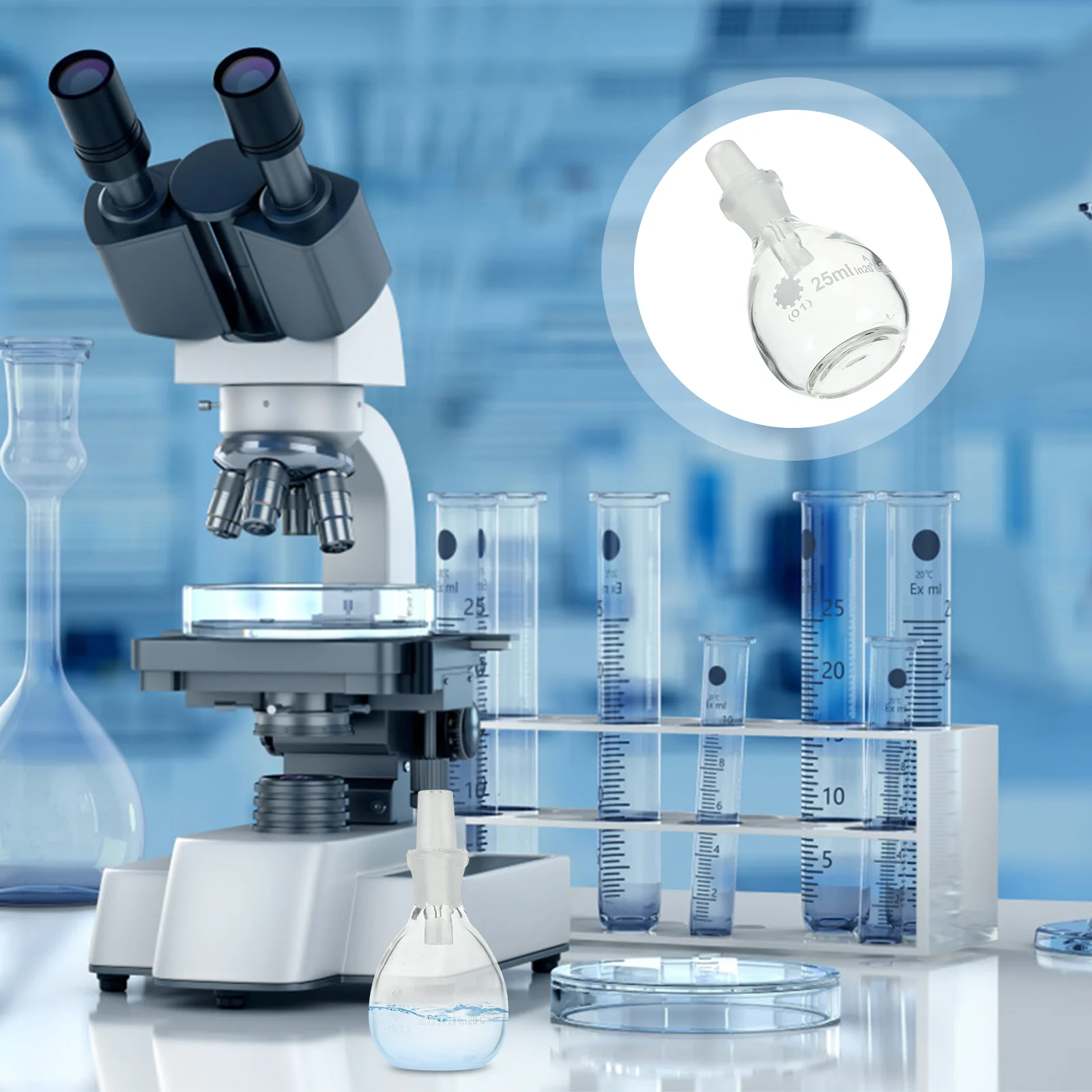 Pycnomètre en verre avec bouchon, bouteilles en verre de laboratoire, bouteille de stockage de réactifs, bouteille de stockage de liquide, bouteille de densité en verre 50 pièces