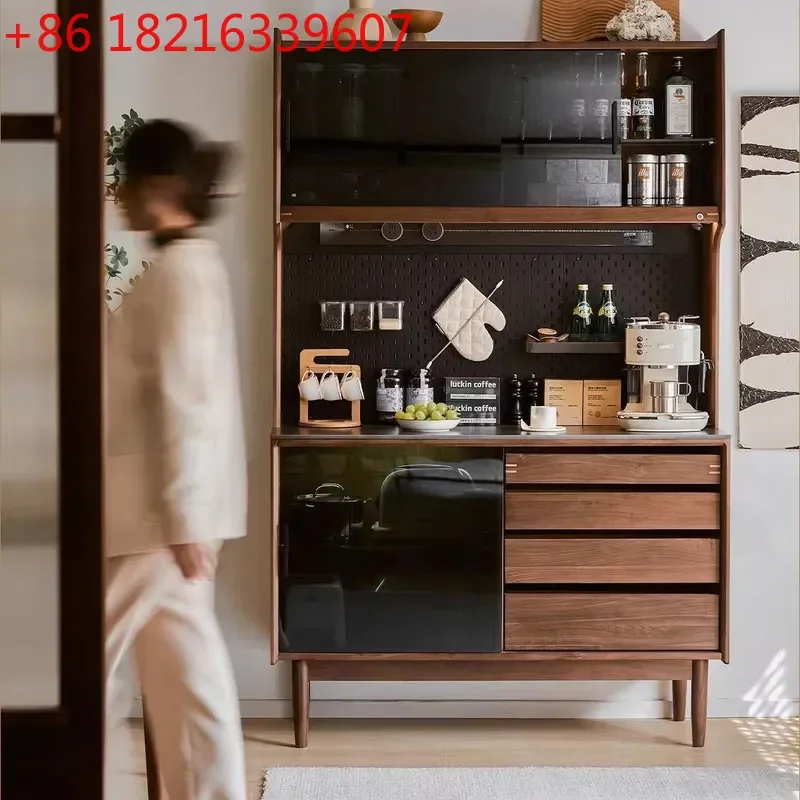 YAO New Solid Wood Dining Side Cabinet Small Household Living Room Rock Slab Integrated Wall Locker Multi Functional Narrow