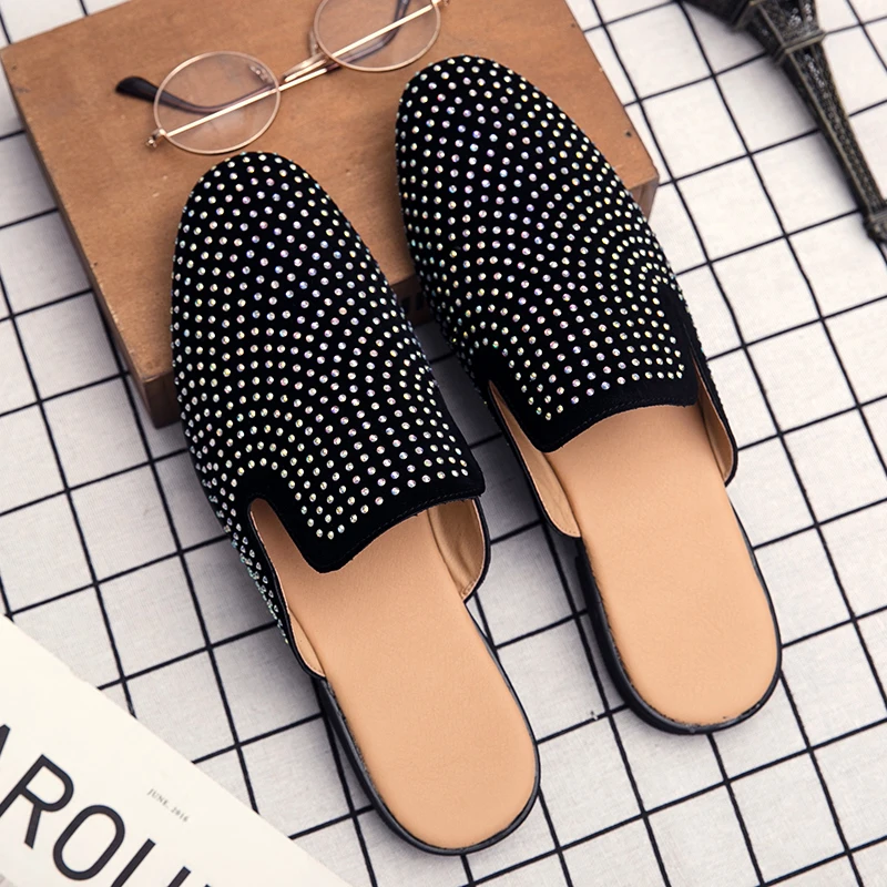 

Новые мужские тапочки из ПУ с плоской подошвой, удобные для улицы, офиса, бизнеса, полуоткрытые сандалии, размеры 38-46