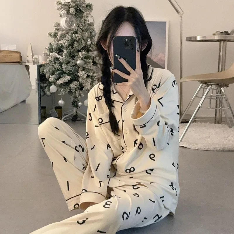 Women Pajamas 2024 Spring Autumn High Sense Letter Simplicity Ladies' Homewear Two-Piece Casual Loose Long Sleeve Sleepwear Suit