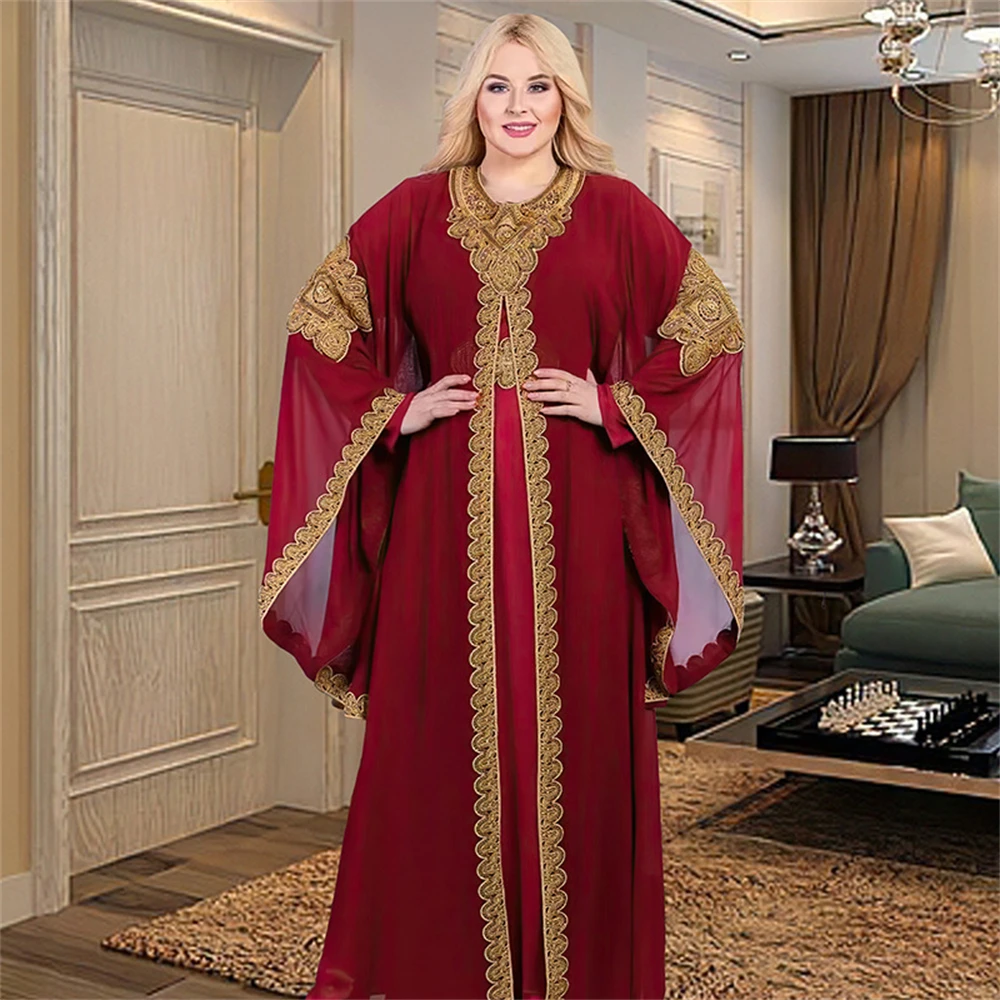 

New African Kaftan Dubai Abaya Turkey 2 Piece Set Muslim Chiffon Islamic Clothing Elegant Turkey Africa Dresses Women Party Gown